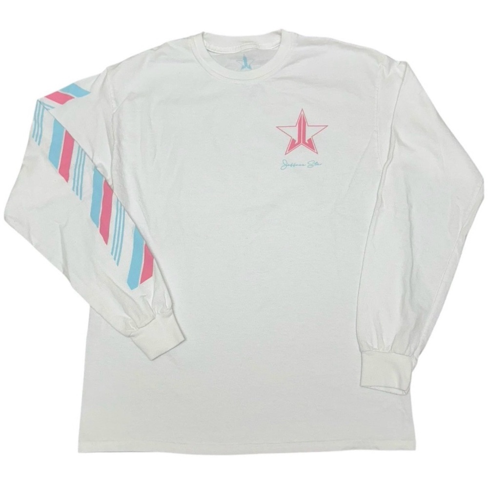 Jeffree Star White Long Sleeve Tee with Pink and Blue Accents